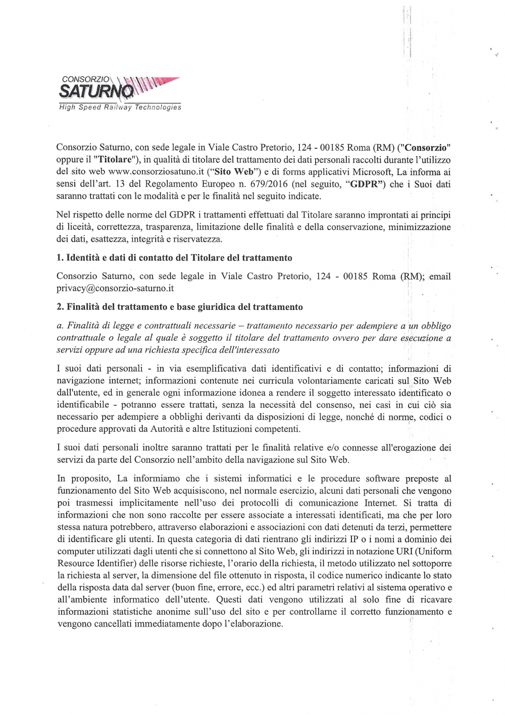  - Consorzio Saturno
